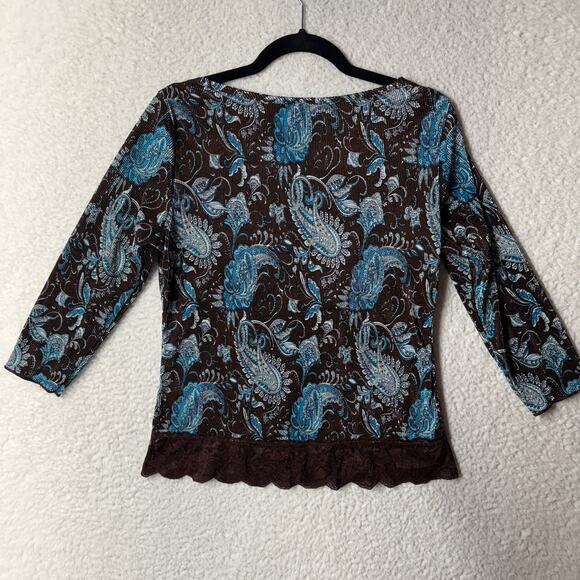JTB Blouse Size L Surplice Y2K Boho Paisley Bohemian Hippie Peasant Lace Vintage - Picture 4 of 9